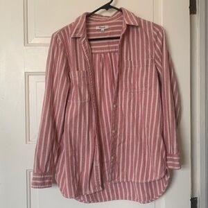Madewell Oversized Ex-Boyfriend Shirt in Pink vertical stripes